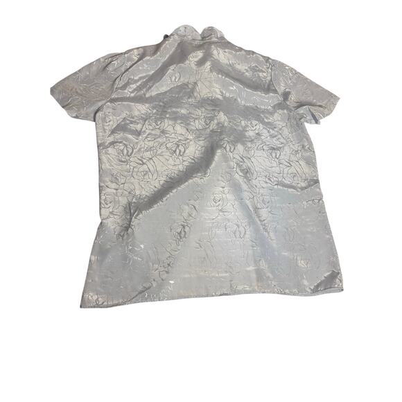 Blue Laura Mae 1980's tie neck blouse with blue floral design - Picture 3 of 6